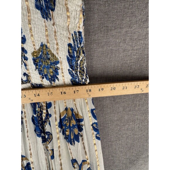 Me 2 Magic Maxi Dress 3X White Blue Gold Boho Embroidered Tassel Fringe Paisley - Picture 4 of 8